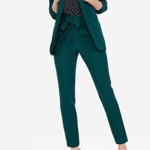 Express | Ankle High Rise Jersey Sash Belted Pants Slacks Pockets Green 0 Long